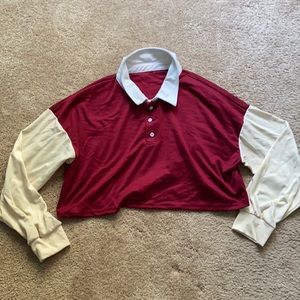 Cropped color block collared shirt.